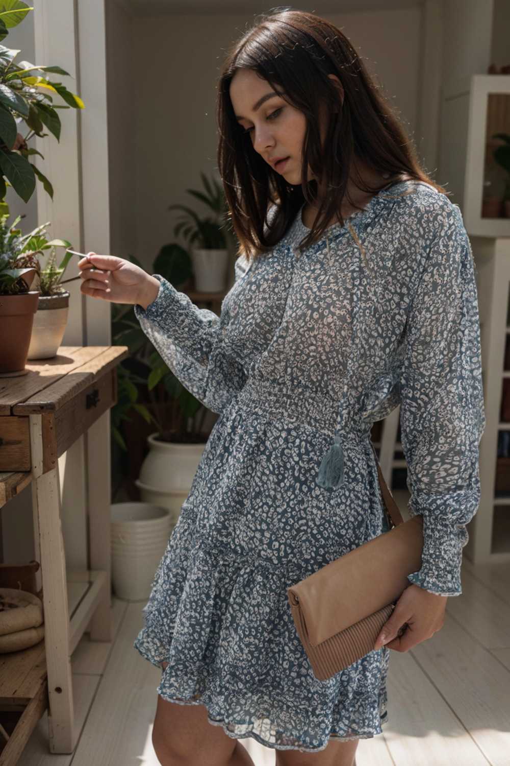 loose leopard print v neck dress drop shoulder a line closed cape paneled 125656