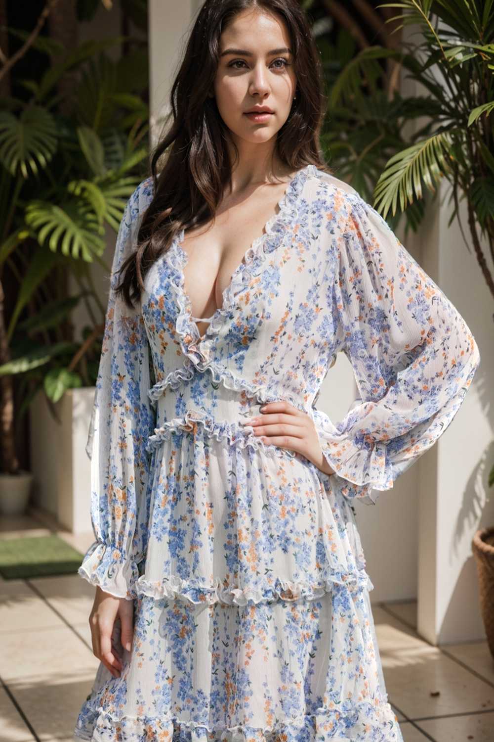 loose leopard print v neck dress drop shoulder a line closed cape paneled 107360