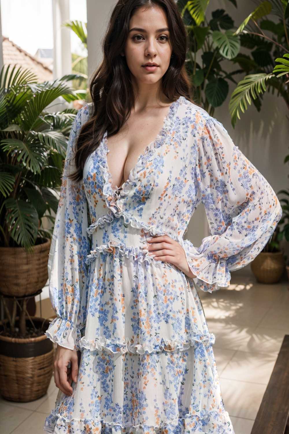 loose leopard print v neck dress drop shoulder a line closed cape paneled 109338
