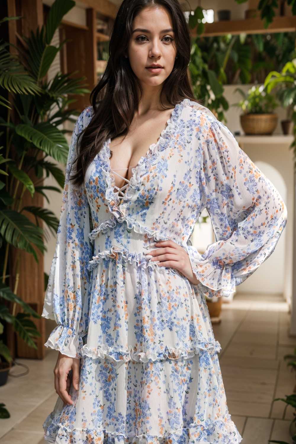 loose leopard print v neck dress drop shoulder a line closed cape paneled 118664
