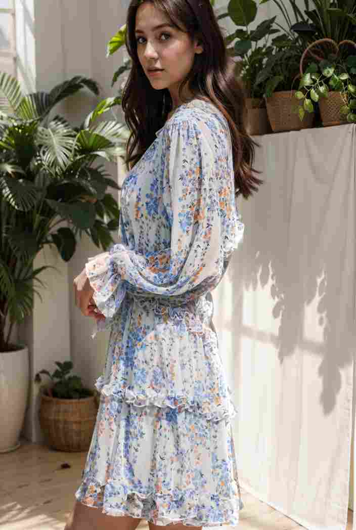 loose leopard print v neck dress drop shoulder a line closed cape paneled 132435