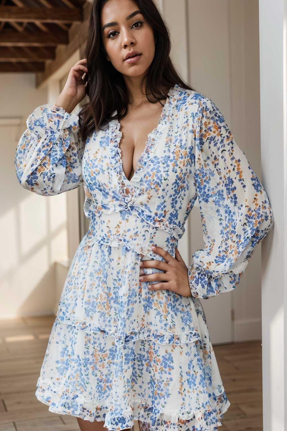 loose leopard print v neck dress drop shoulder a line closed cape paneled 135974