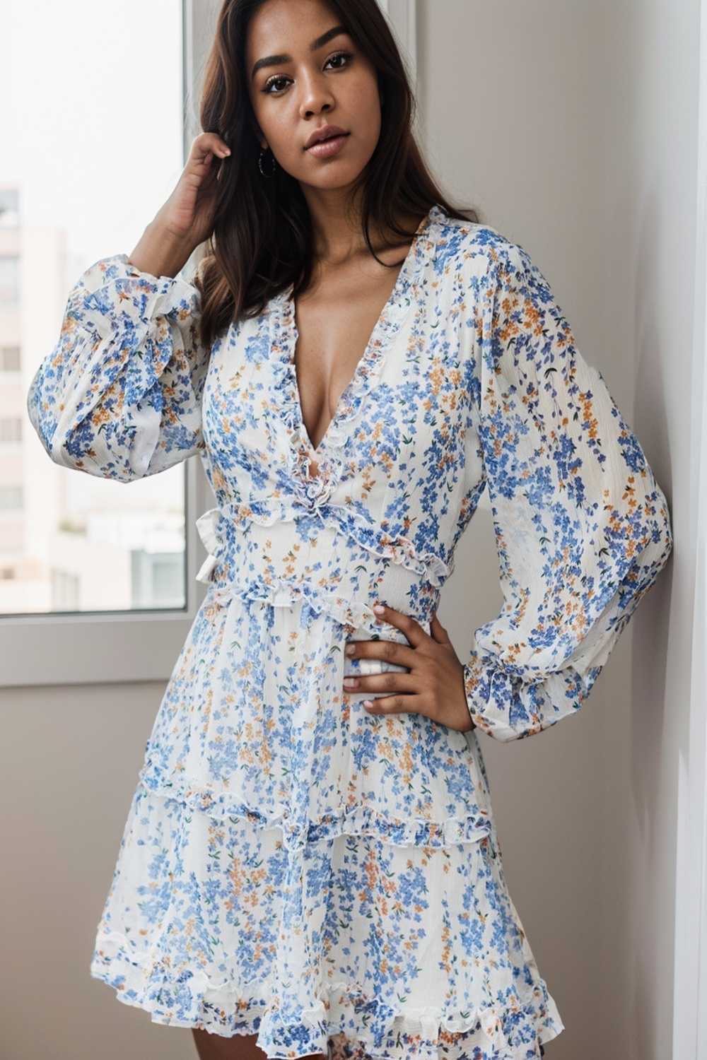loose leopard print v neck dress drop shoulder a line closed cape paneled 136736