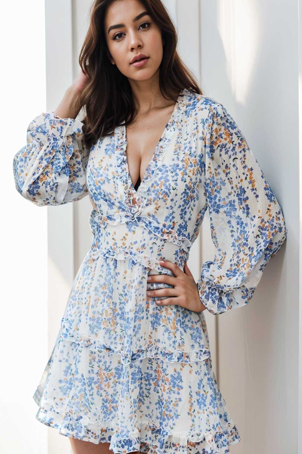 loose leopard print v neck dress drop shoulder a line closed cape paneled 143368