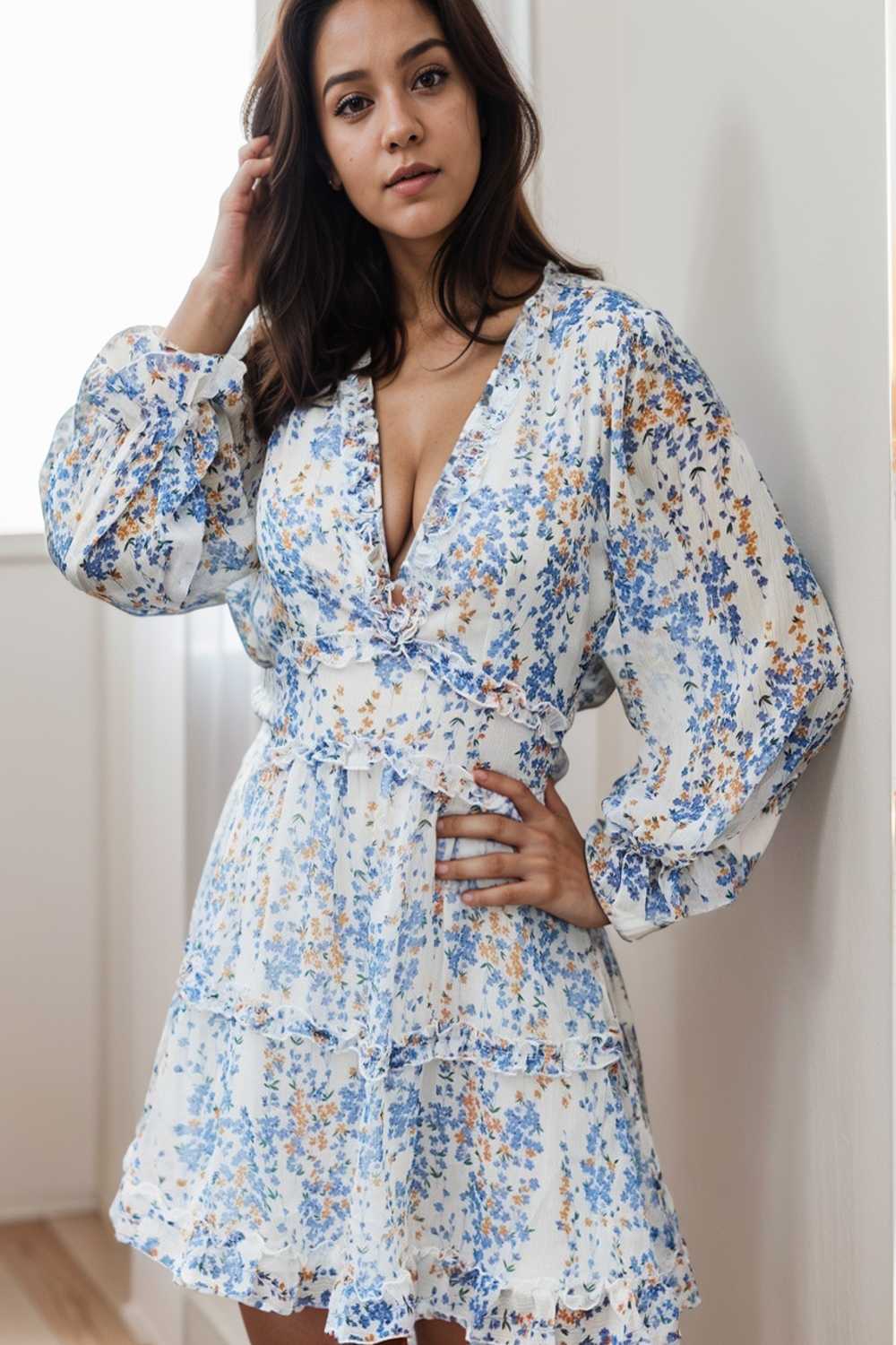 loose leopard print v neck dress drop shoulder a line closed cape paneled 120504