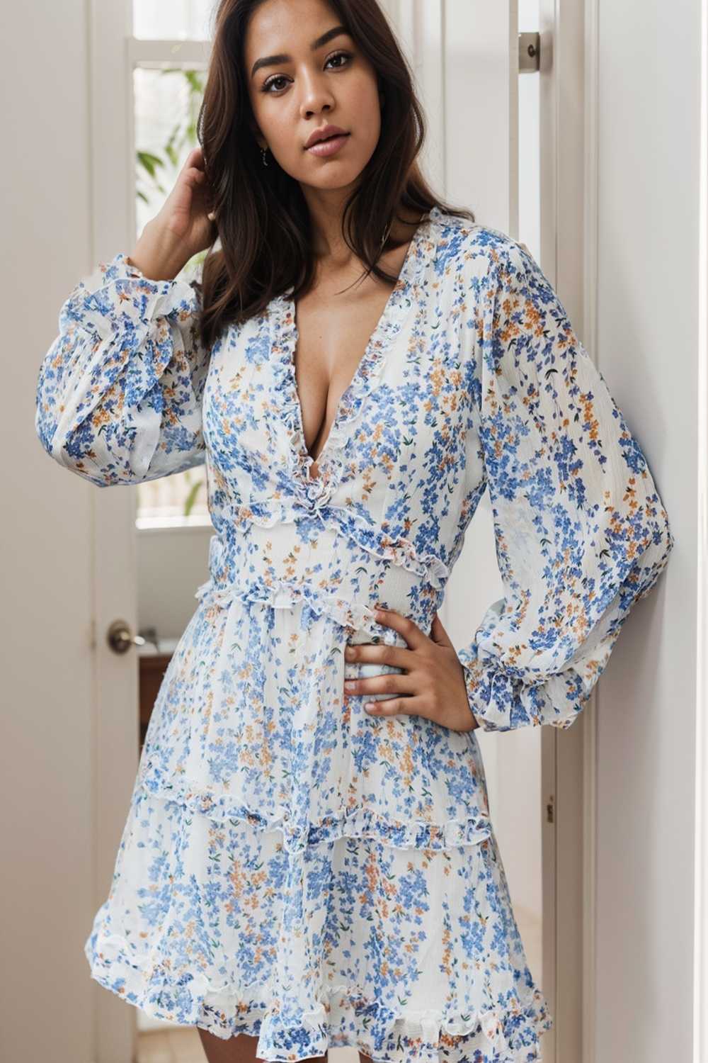 loose leopard print v neck dress drop shoulder a line closed cape paneled 126150