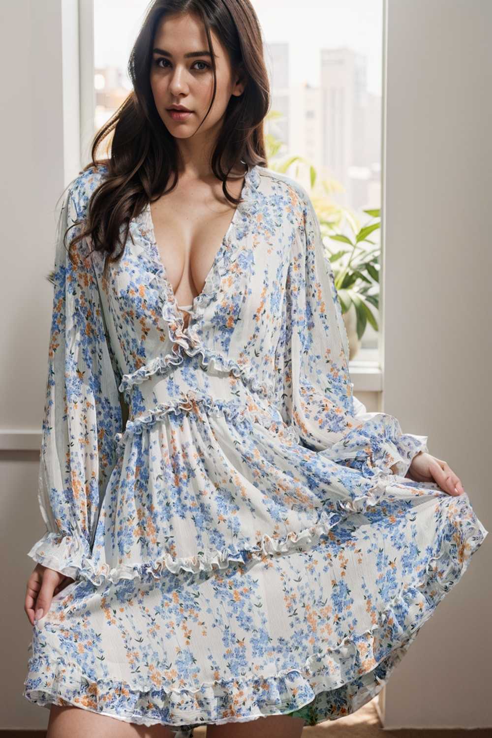 loose leopard print v neck dress drop shoulder a line closed cape paneled 134792
