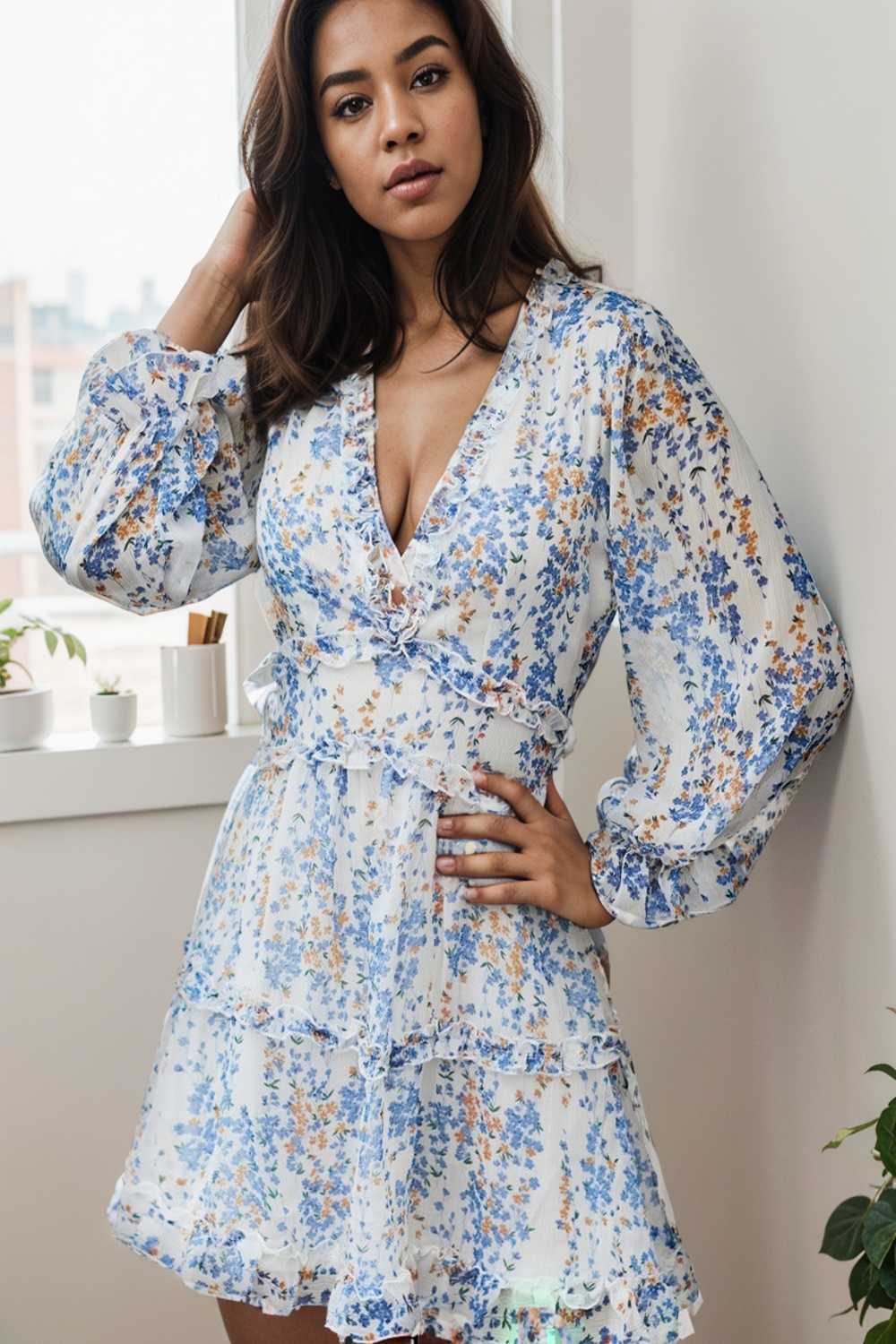 loose leopard print v neck dress drop shoulder a line closed cape paneled 134723