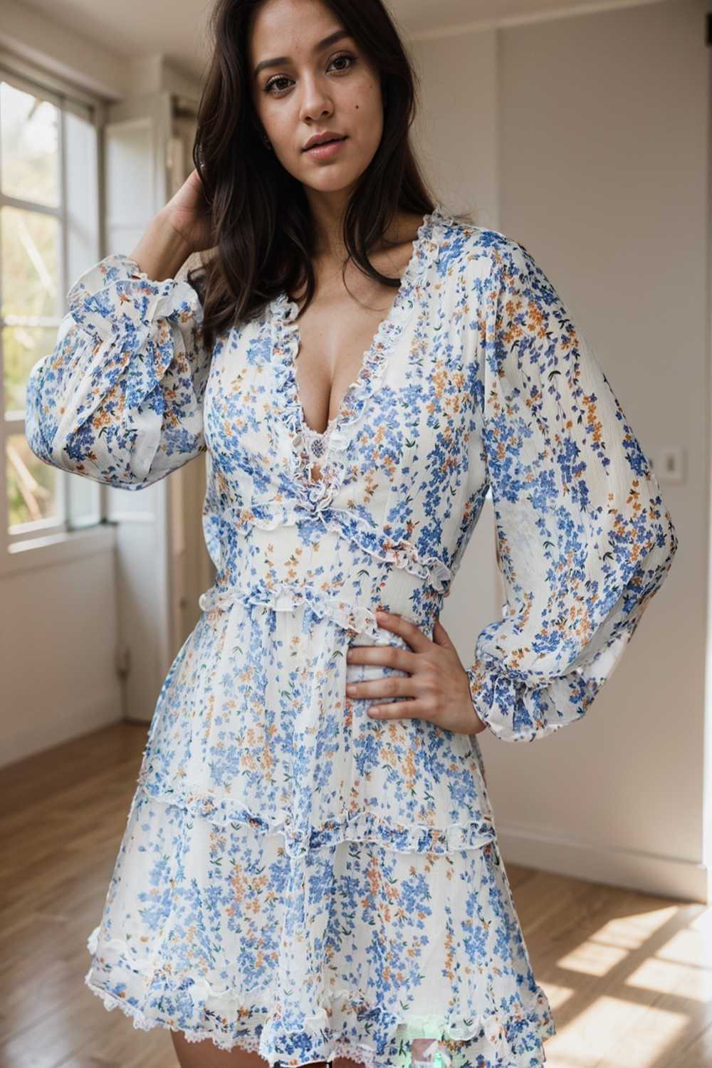 loose leopard print v neck dress drop shoulder a line closed cape paneled 118051