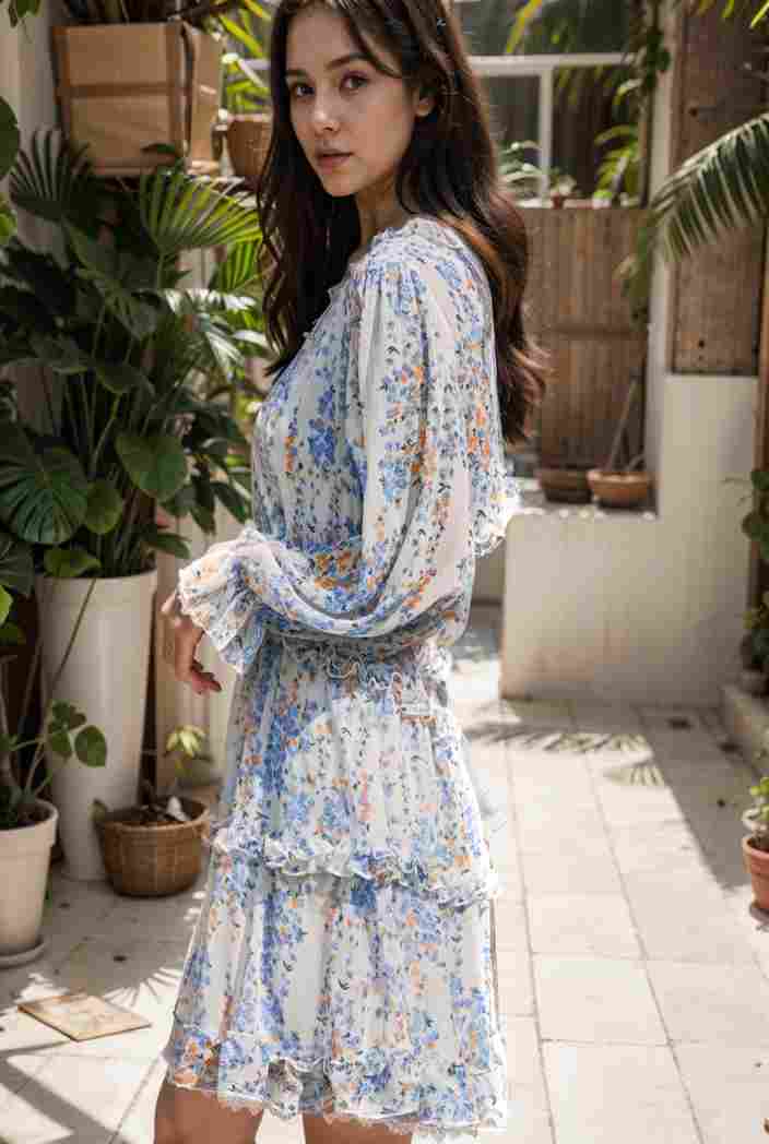 loose leopard print v neck dress drop shoulder a line closed cape paneled 140224
