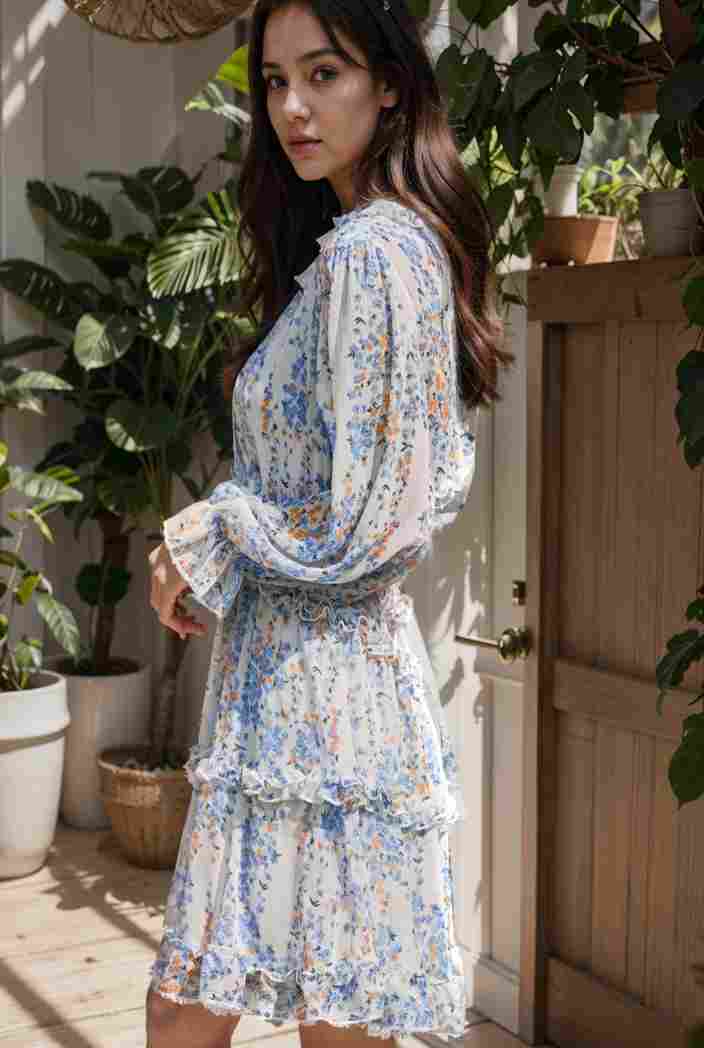 loose leopard print v neck dress drop shoulder a line closed cape paneled 132398