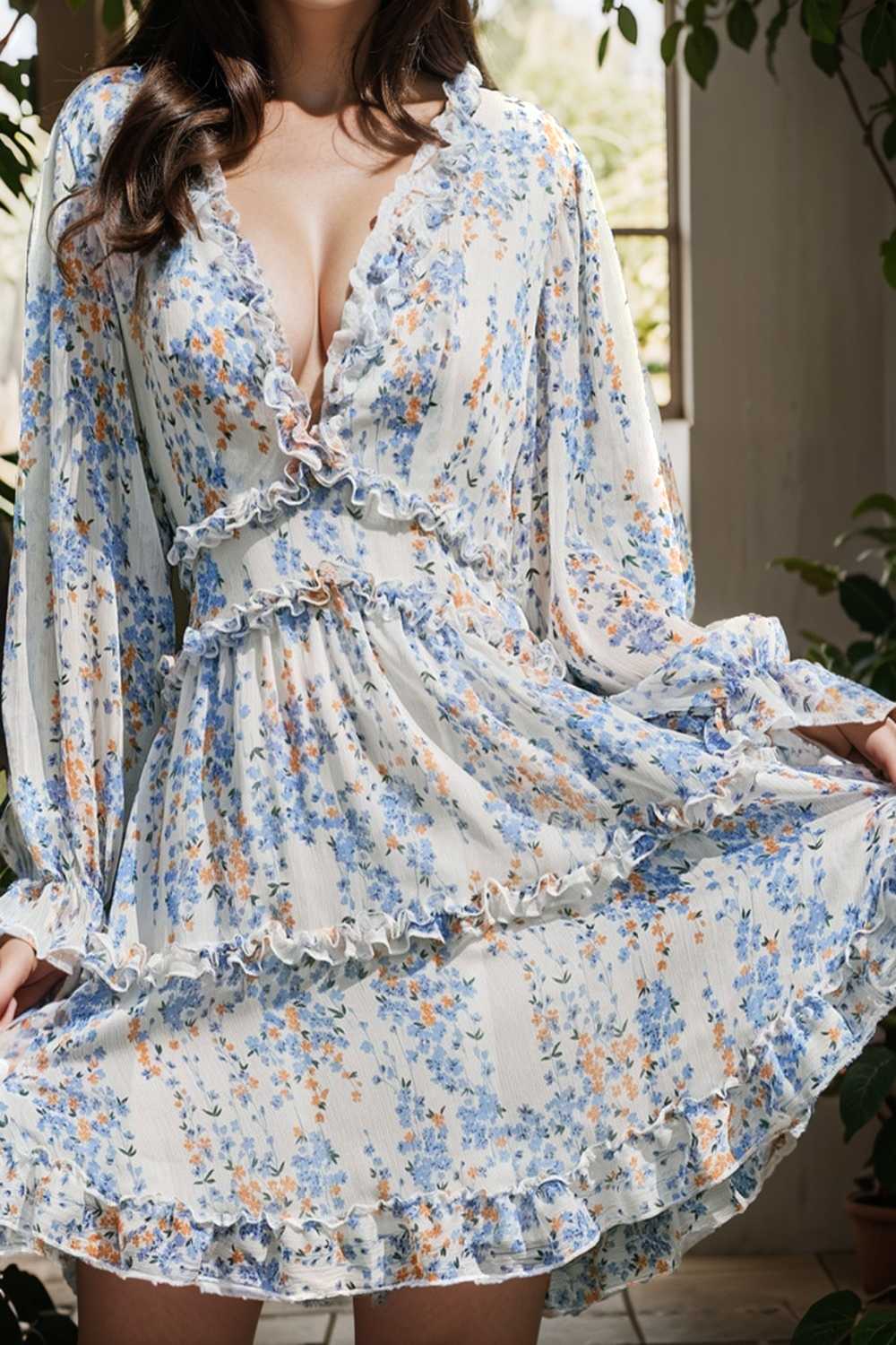 loose leopard print v neck dress drop shoulder a line closed cape paneled 124809