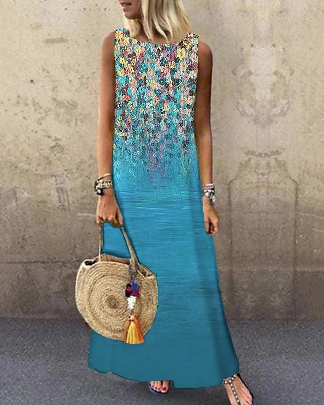 Women's Casual Dress Shift Dress Floral Print Crew Neck Maxi long Dress Basic Daily Sleeveless Summer Spring