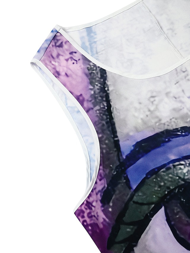 Women's Casual Dress Shift Dress Long Dress Maxi Dress Blue Purple Yellow Sleeveless Color Block Print Spring Summer Crew Neck Modern Daily Vacation Summer Dress Regular Fit 2023 S M L XL XXL 3XL - LuckyFash™