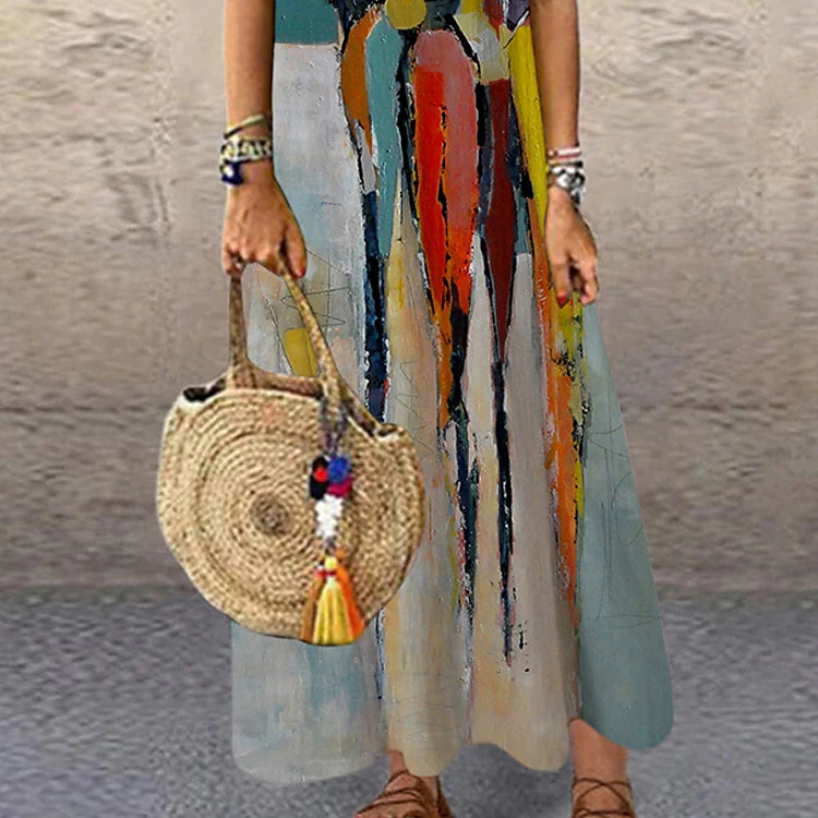 Women's Casual Dress Shift Dress Long Dress Maxi Dress Blue Sleeveless Print Print Spring Summer Crew Neck Casual 2023 S M L XL XXL 3XL