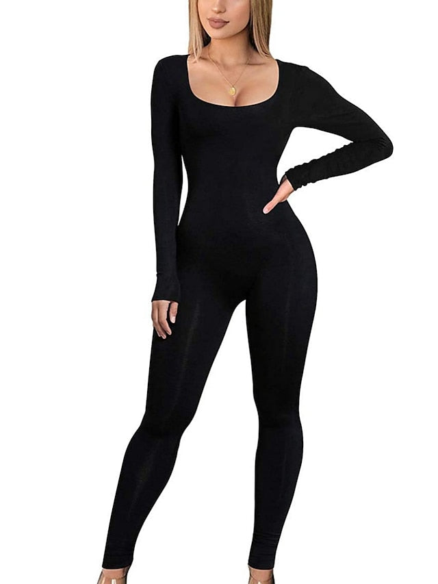 Women's Jumpsuit Onesie Workout Sets Winter Solid Color Bodysuit Black White Spandex Yoga Fitness Gym Workout Tummy Control Butt Lift Breathable Long Sleeve Sport Activewear Stretchy - LuckyFash™