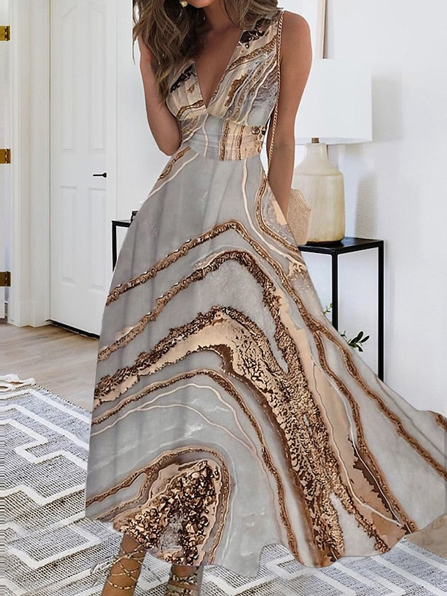 Women's Long Dress Maxi Dress Casual Dress Swing Dress A Line Dress Leaf Fashion Streetwear Outdoor Daily Date Print Sleeveless V Neck Dress Regular Fit Red Blue Purple Summer Spring S M L XL XXL - LuckyFash™