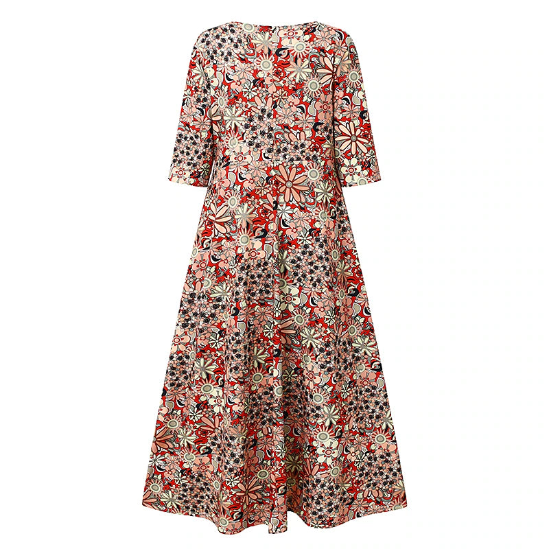 Women's Casual Dress Shift Dress Floral Ditsy Floral Ruched Print Split Neck Midi Dress Classic Daily Vacation Half Sleeve Summer Spring