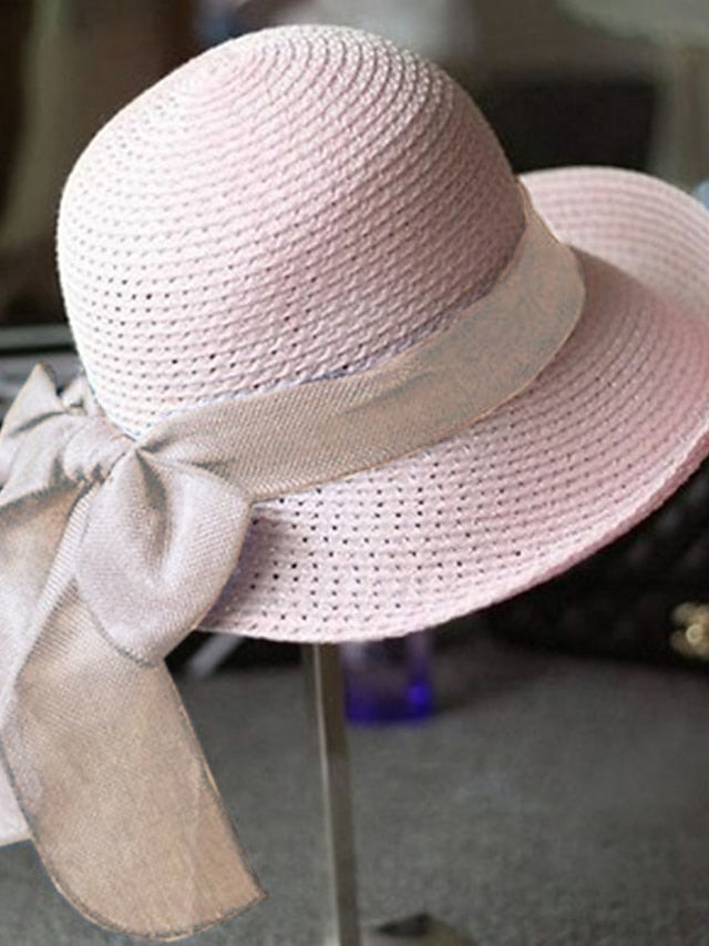 Women's Hat Straw Hat Sun Hat Purple Pink Camel Outdoor Street Dailywear Braided Bow Pure Color Portable Sun Protection Comfort - LuckyFash™