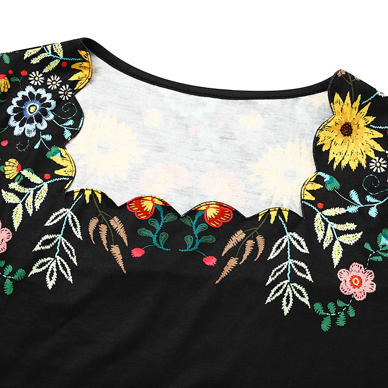Women's Casual Dress Shift Dress Floral Ruched Print Square Neck Mini Dress Daily Vacation Short Sleeve Summer Spring