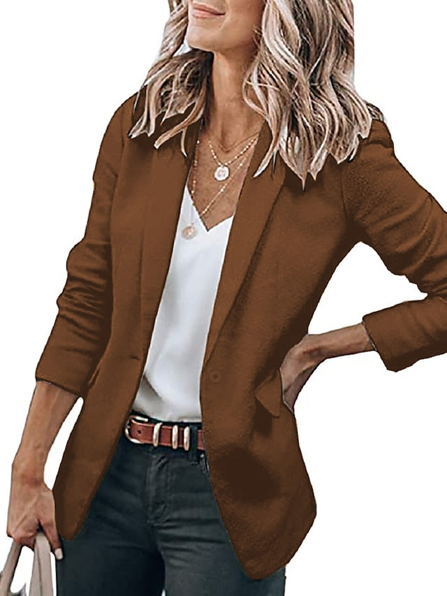 Women's Casual Blazers Clean Fit Open Front Long Sleeve Work Office Jackets Coat claret Dark Grey White Black Blue Traditional / Classic Daily Fall Buttoned Front Turndown Regular Fit S M L XL XXL - LuckyFash™
