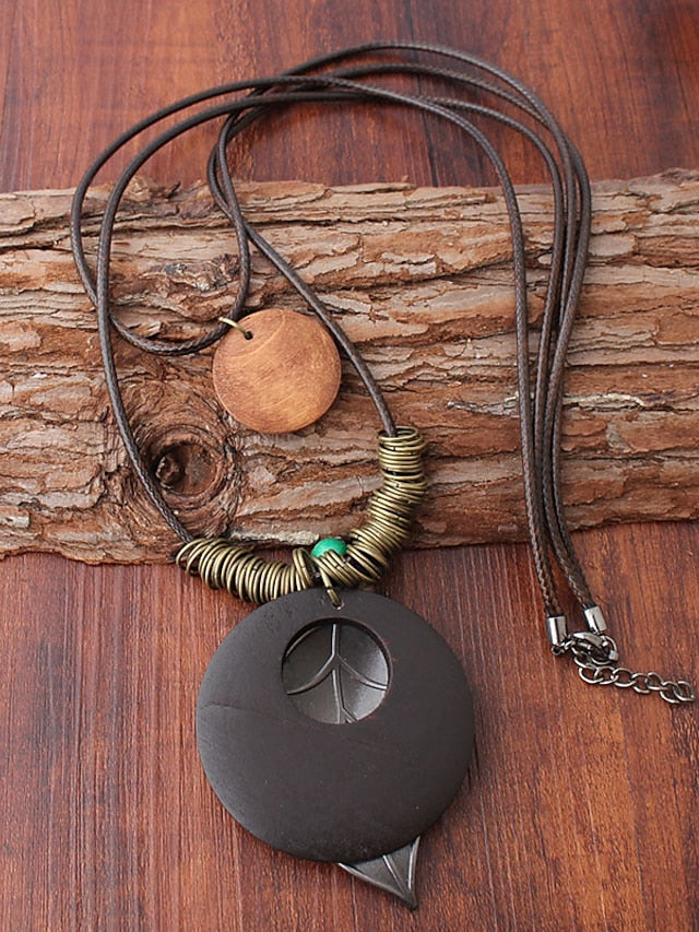 Women's necklace Ethnic Style Street Leaf Pendant Necklaces & Vintage Long Necklaces / Green / Fall / Winter / Spring / Summer - LuckyFash™