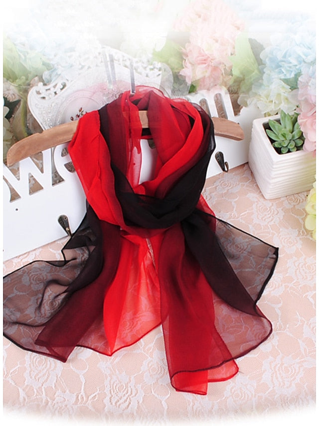 Women's Chiffon Scarf Party Black Scarf Color Block Cute Red Blue Fall Spring - LuckyFash™