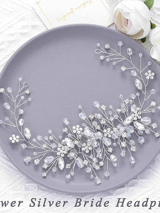 Bride Flower Wedding Hair Vine Crystal Bridal Hair Piece Rhinestone Party Hair Accessories Leaf Hair Jewelry Bead Headpiece for Women and Girls - LuckyFash™