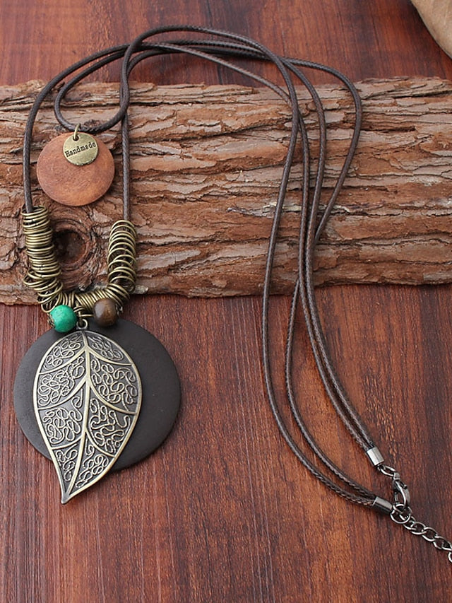 Women's necklace Ethnic Style Street Leaf Pendant Necklaces & Vintage Long Necklaces / Green / Fall / Winter / Spring / Summer - LuckyFash™