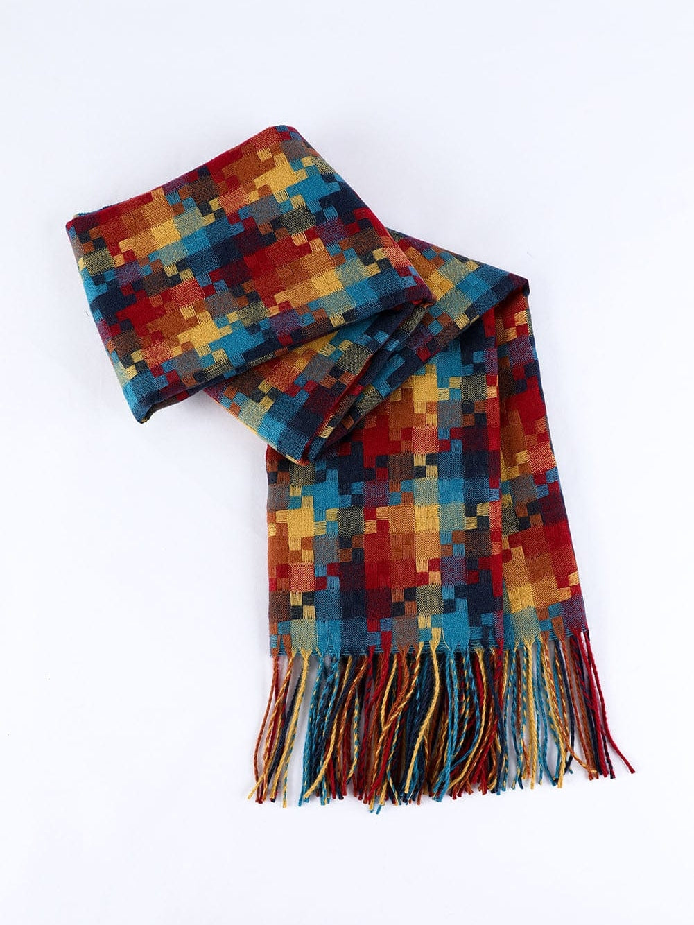 Orange Plaid Print Tasselled Oversized Scarf
