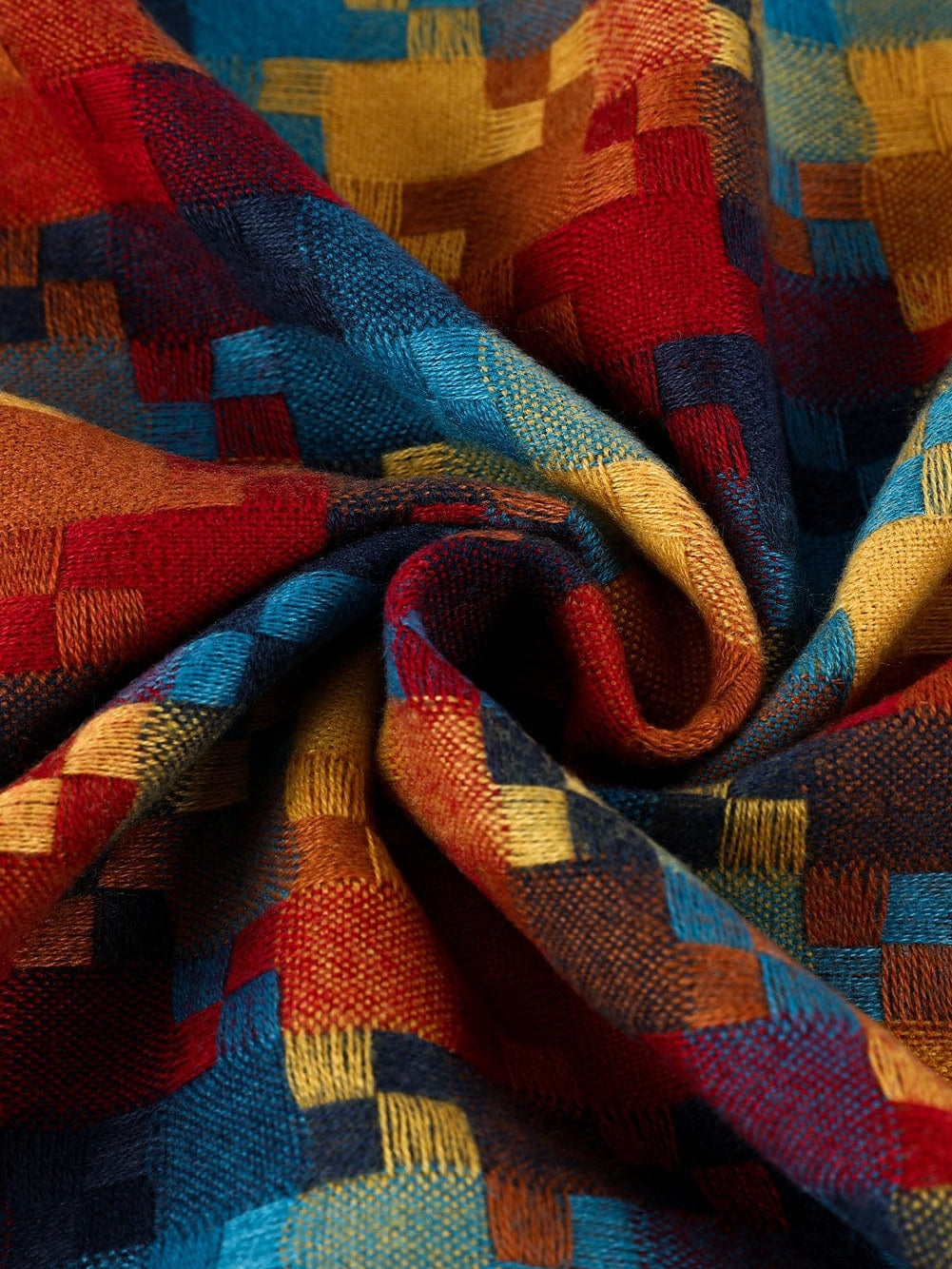 Orange Plaid Print Tasselled Oversized Scarf