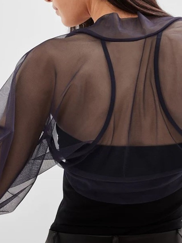 Mesh Bolero Sun Protection Long Puff Sleeve See Through Cover Up Shrug Tulle Bolero Bridal Organza Wedding Guest Fashion Women's Wrap All-Match Spring & Summer - LuckyFash™