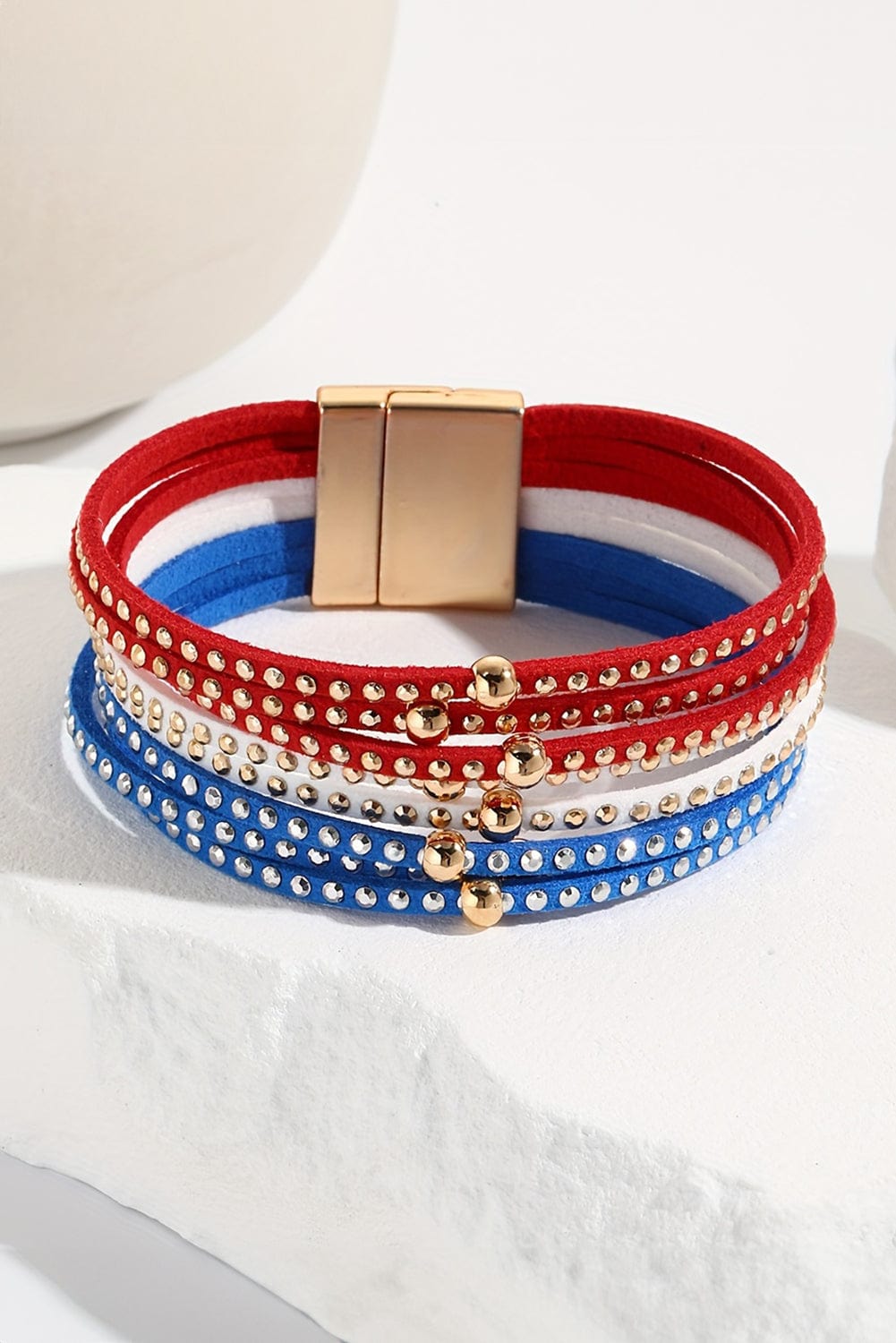 Patriotic Sky Blue Magnetic Buckle Stud Layered Bracelet