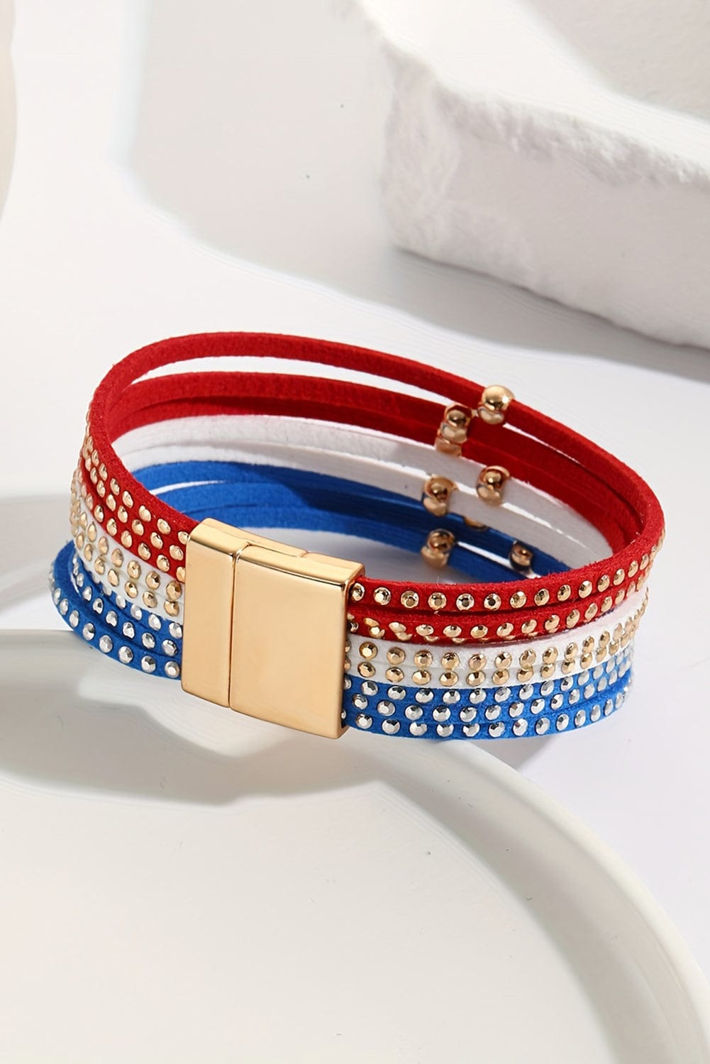 Patriotic Sky Blue Magnetic Buckle Stud Layered Bracelet