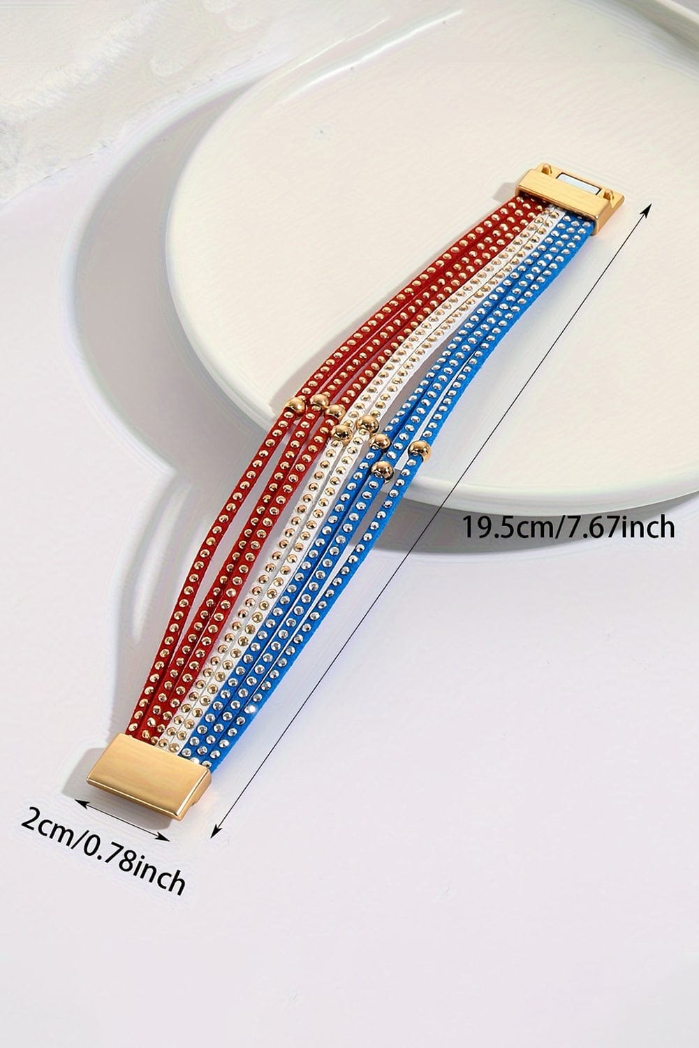 Patriotic Sky Blue Magnetic Buckle Stud Layered Bracelet
