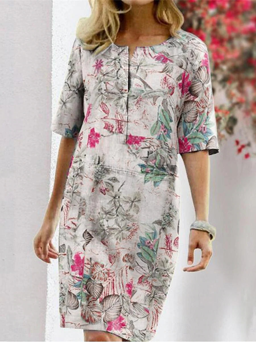 Women's Casual Dress Shift Dress Leaf Print Crew Neck Mini Dress Vacation Short Sleeve Summer