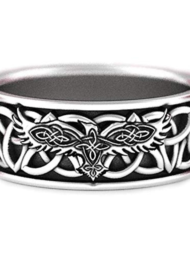 gothic jewelry, retro ring, mens and women ring, norse mythology giant wolf fenrir defend temple raven amulet jewelry boyfriend gift mens viking hip hop rock ring (6) - LuckyFash™