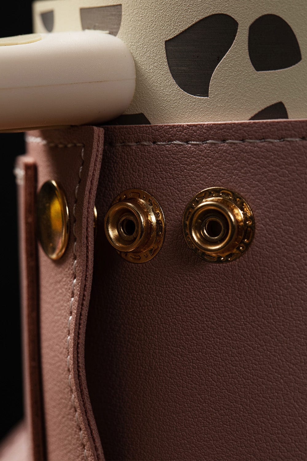Pink Adjustable Straps Buttoned Leather Drink Carrier