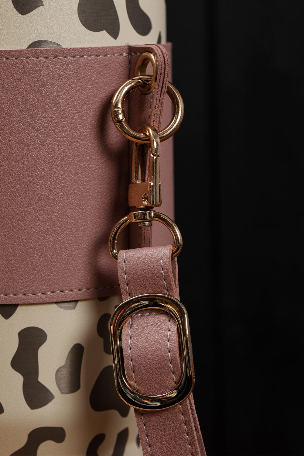 Pink Leather Drink Carrier with Adjustable Straps and Buttoned Closure