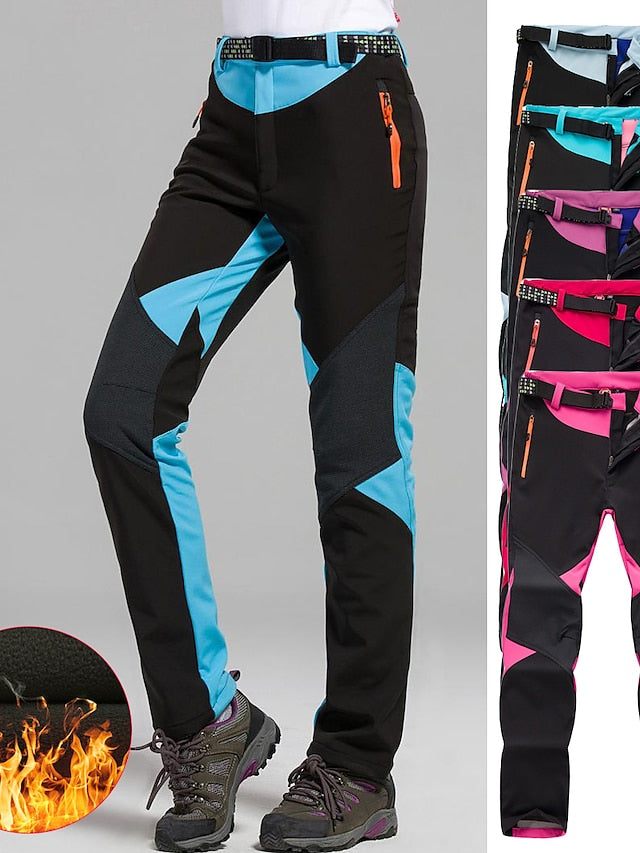 Women's Hiking Pants Trousers Fleece Lined Pants Softshell Pants Winter Outdoor Waterproof Windproof Thermal Warm Elastic Waist Fashion Bottoms Blue Red Skiing Camping Ski / Snowboard - LuckyFash™