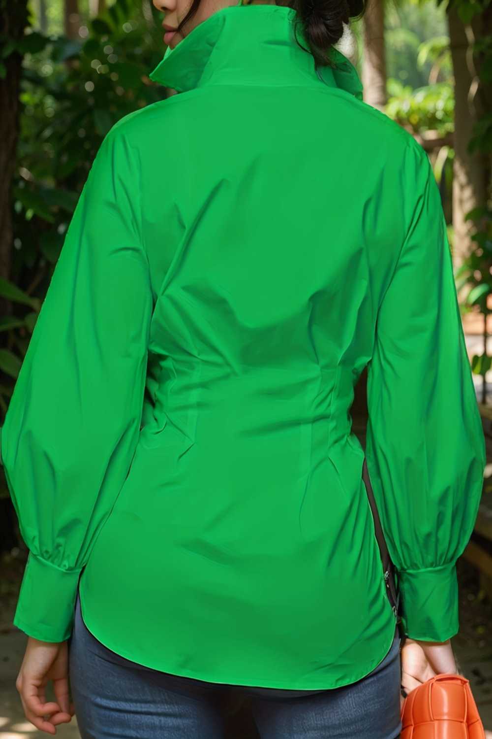 plus size casual blouse women s plus solid button up lantern sleeve turn down collar nipped waist blouse 111932