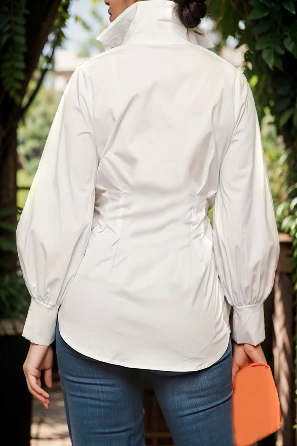 plus size casual blouse women s plus solid button up lantern sleeve turn down collar nipped waist blouse 106535