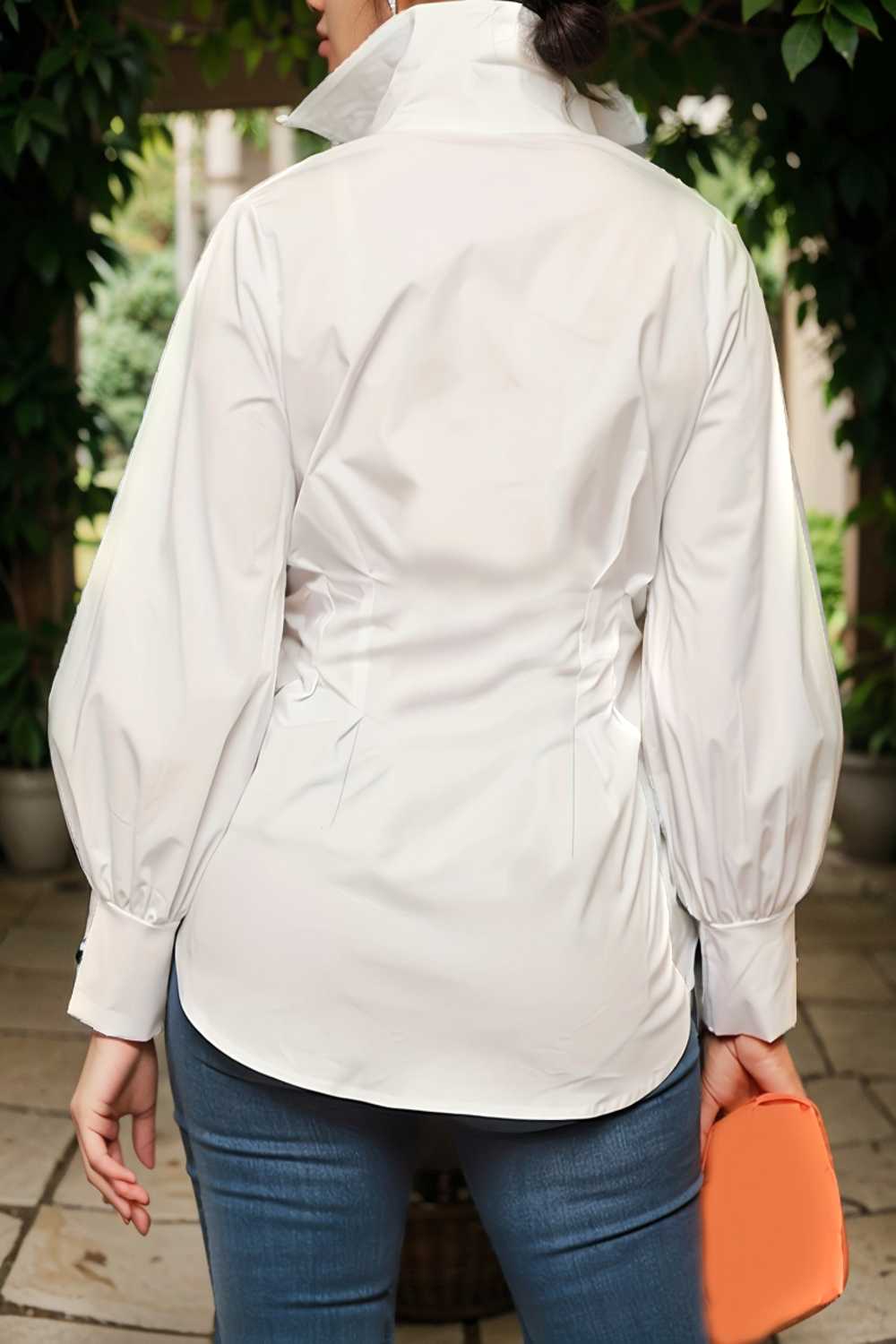 plus size casual blouse women s plus solid button up lantern sleeve turn down collar nipped waist blouse 106534