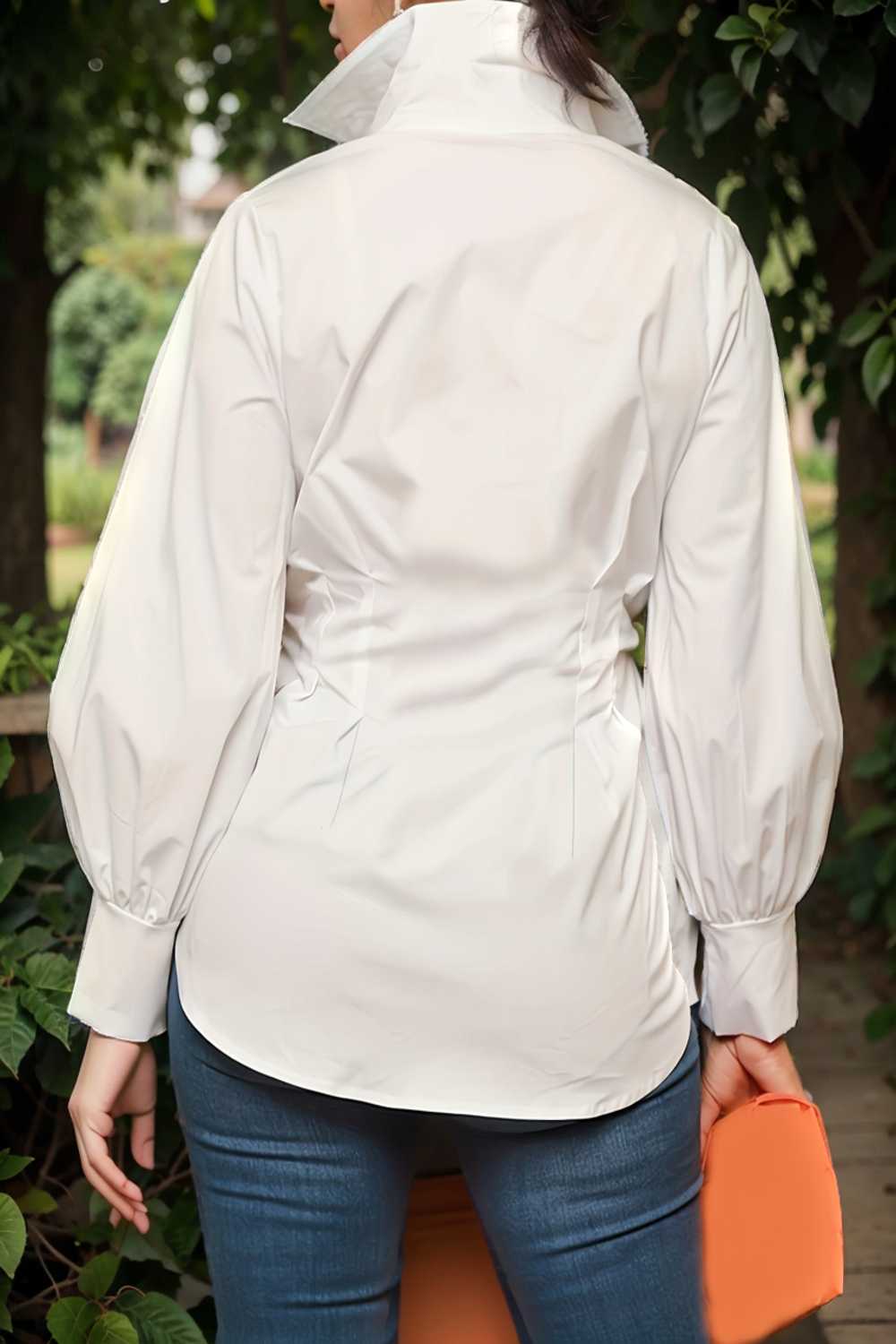 plus size casual blouse women s plus solid button up lantern sleeve turn down collar nipped waist blouse 106531