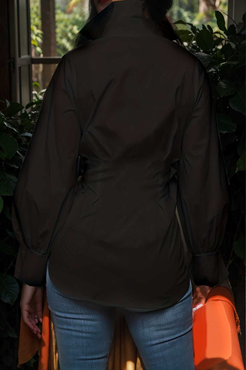 plus size casual blouse women s plus solid button up lantern sleeve turn down collar nipped waist blouse 106526