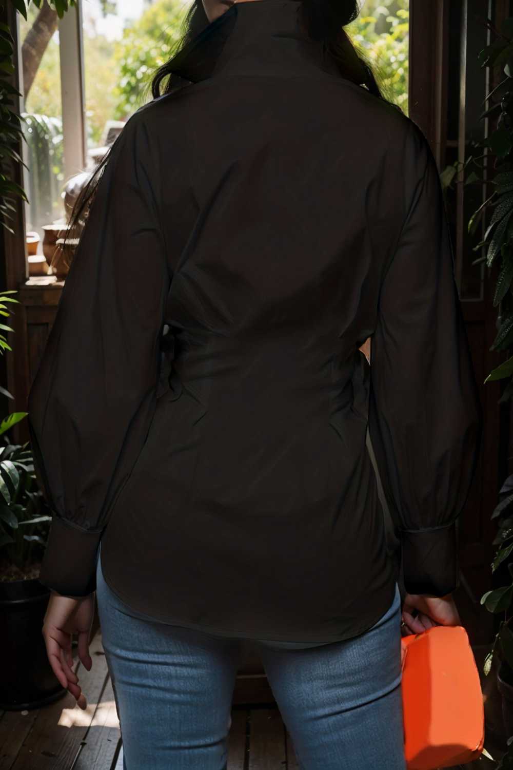 plus size casual blouse women s plus solid button up lantern sleeve turn down collar nipped waist blouse 112503