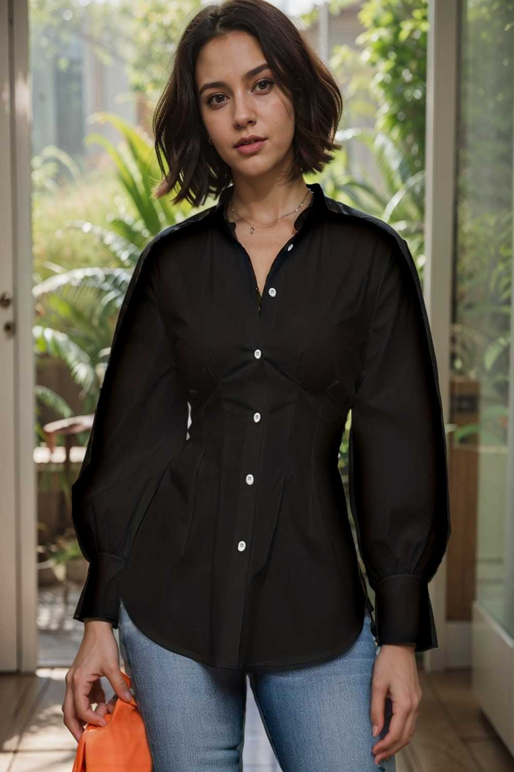 plus size casual blouse women s plus solid button up lantern sleeve turn down collar nipped waist blouse 111485