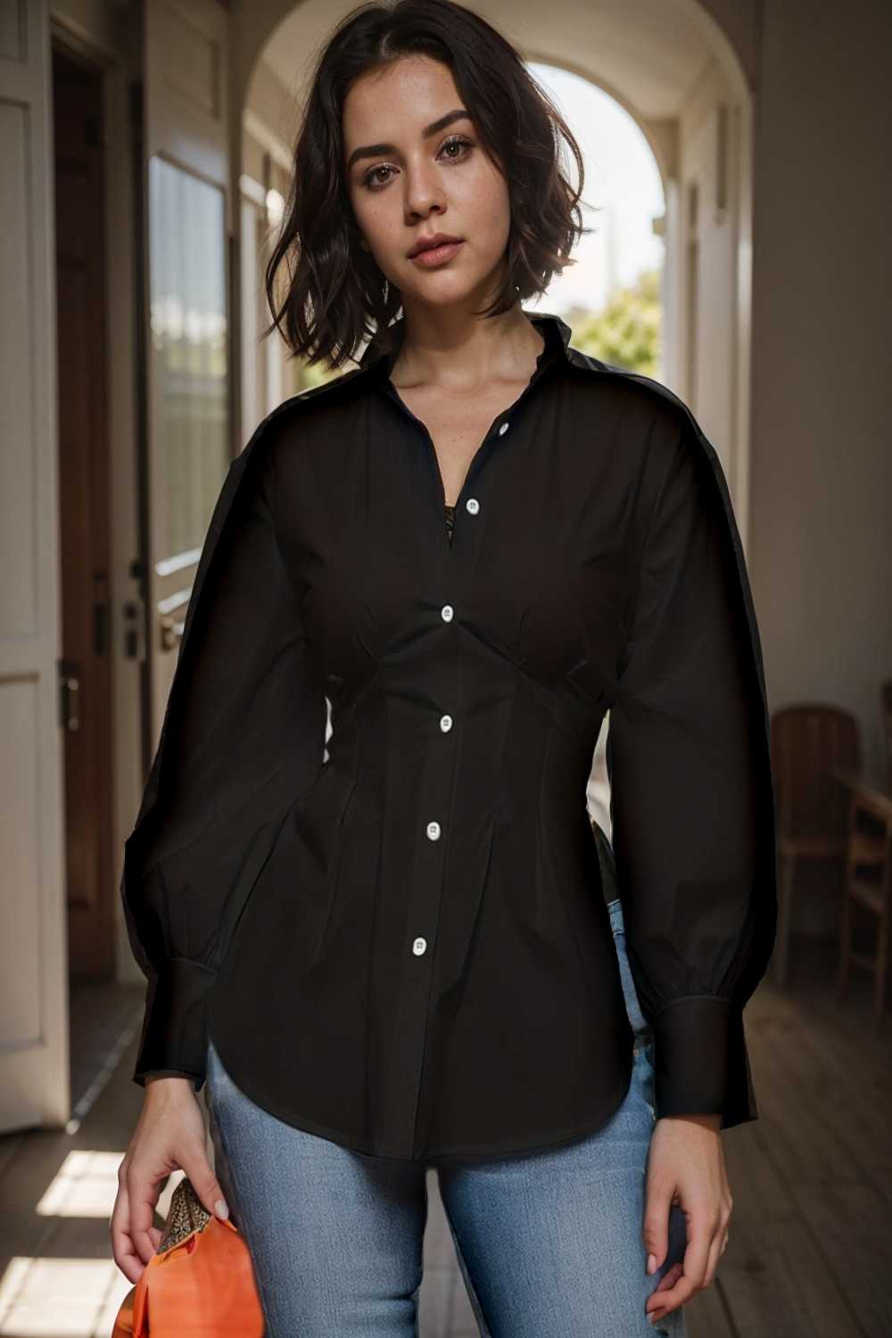 plus size casual blouse women s plus solid button up lantern sleeve turn down collar nipped waist blouse 112462