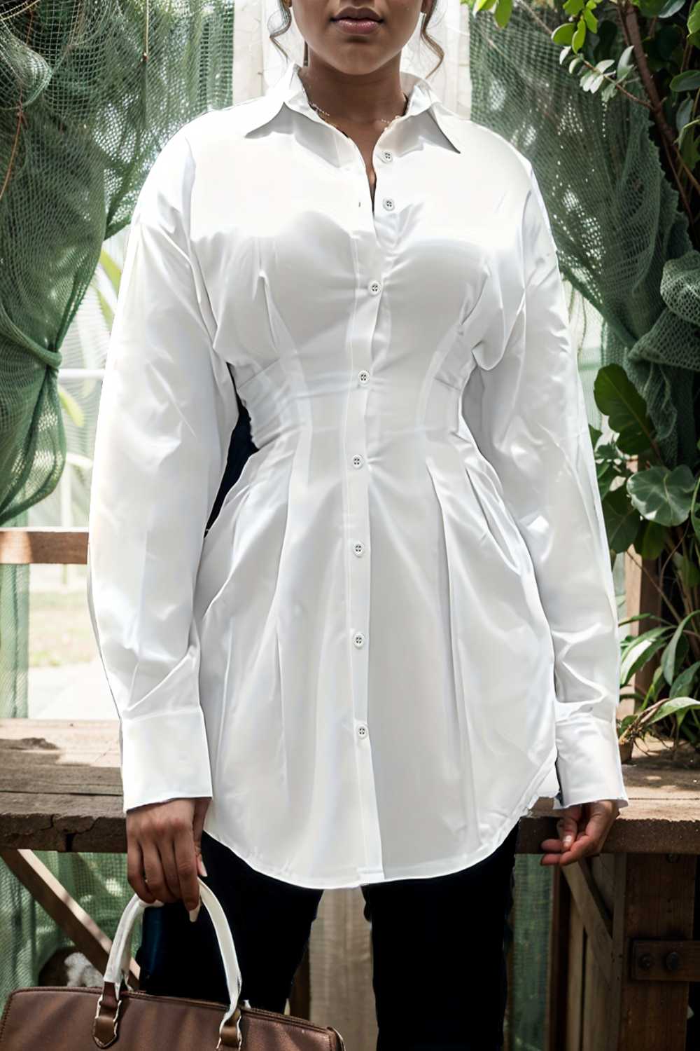 plus size casual blouse women s plus solid button up lantern sleeve turn down collar nipped waist blouse 111481