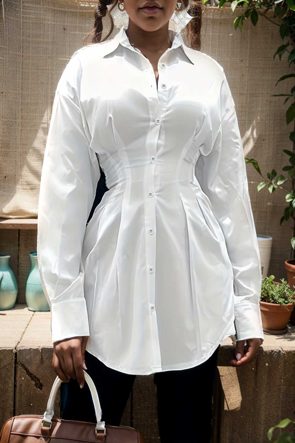plus size casual blouse women s plus solid button up lantern sleeve turn down collar nipped waist blouse 112787